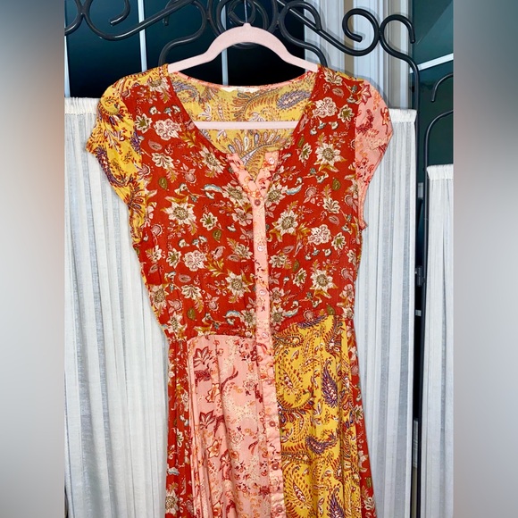 Rocks & Indigo Patchwork Paisley Cottagecore Sharkbite Hem Dress Size XS - Picture 2 of 8